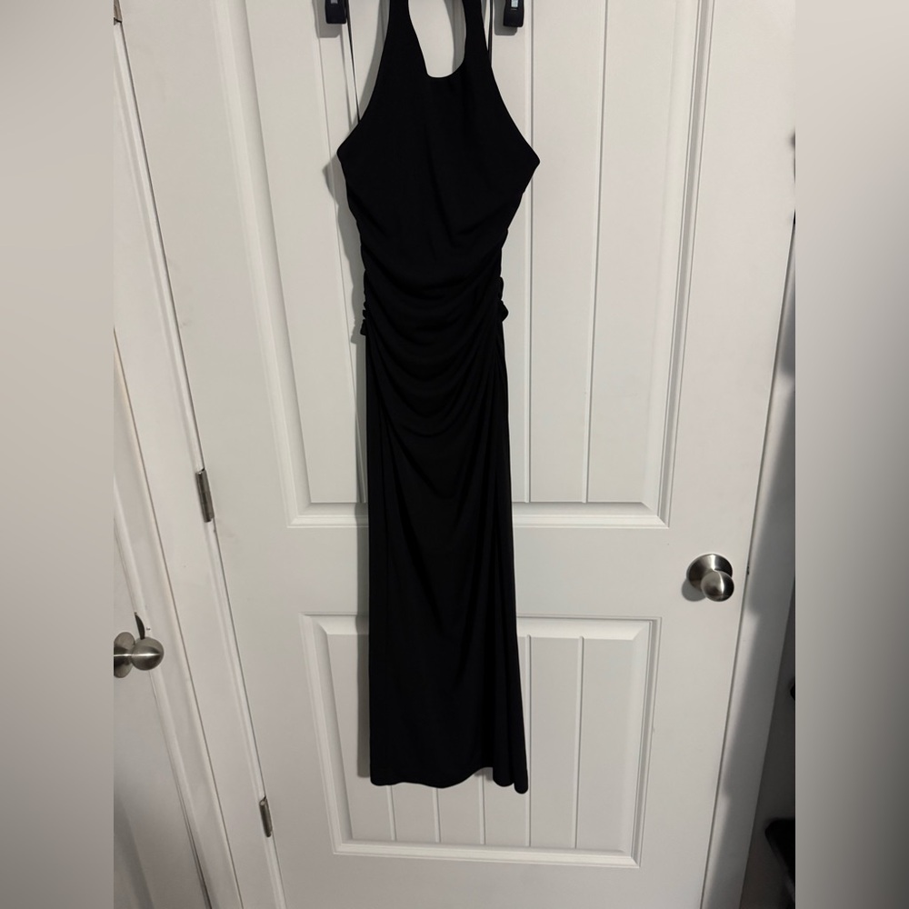 Zara Black Halter Backless Ruched Maxi Dress